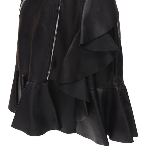 Alexander McQueen leather biker belted ruffle trim dress - Picture 2 of 6